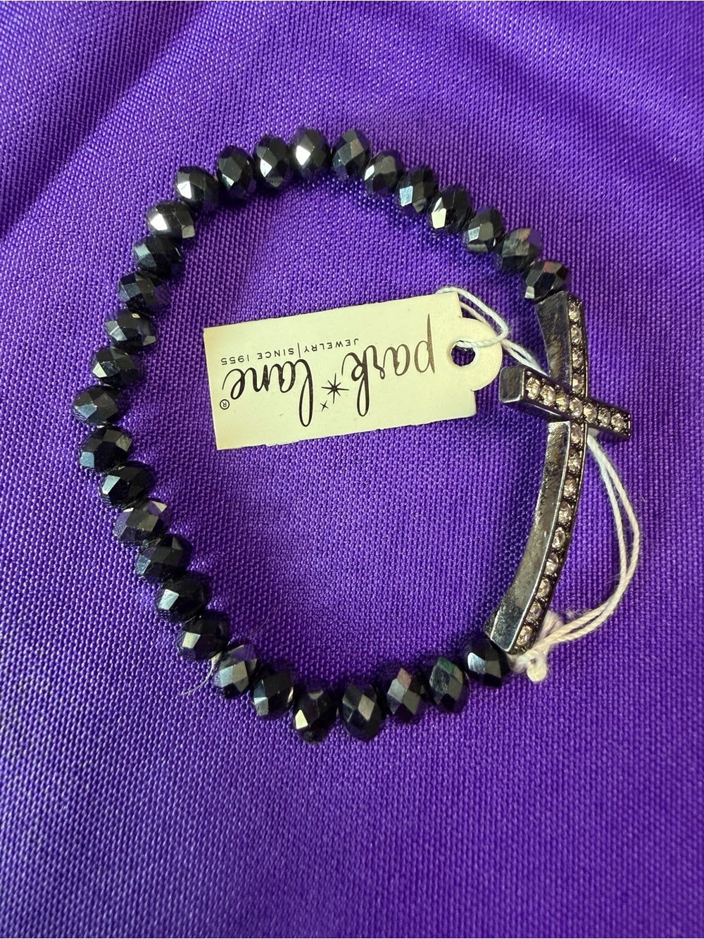 Park Lane Black Crystal Beaded Cross Bracelet New With Tags
